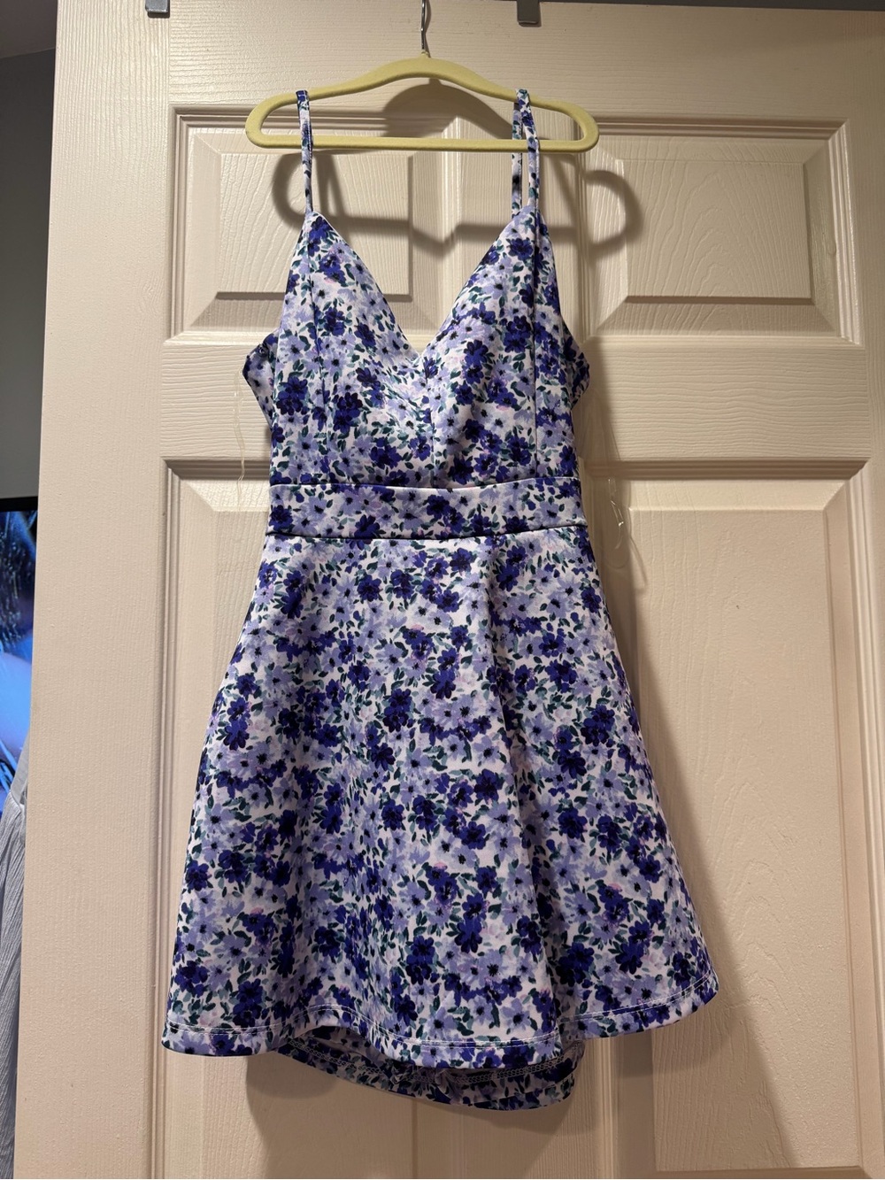Almost Famous White Floral Mini Dress with Blue & Purple Print